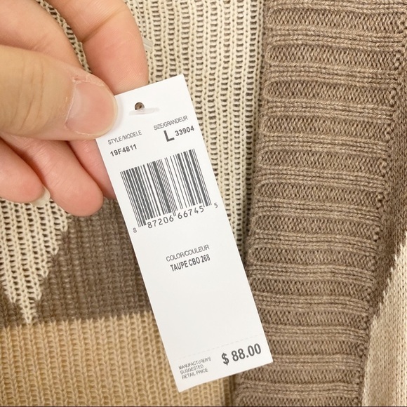 EIGHT EIGHT EIGHT Long Sleeve Cotton Open Front Chevron Cardigan NWT Large - Picture 9 of 10